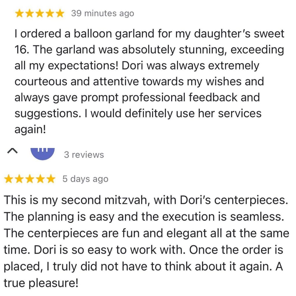 Reviews like these 2 recent ones make the stress over ‘just the right shade of light blue’ or ‘can we get chrome purple in time in 3 different sizes’ worth it!  #bestclients #grateful #balloonsmakeeverythingbetter #dontstress #balloonsnearme #njballoons