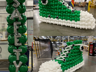 Giant balloon sneaker sculpture for Amazon safety awareness program