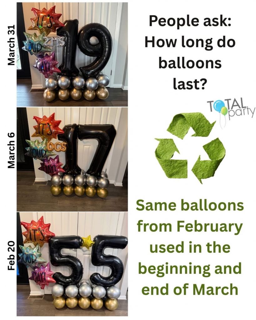 Reuse &amp; Recycle!  3 birthdays in our house over 6 weeks. Same balloons! Do you think the guys noticed?